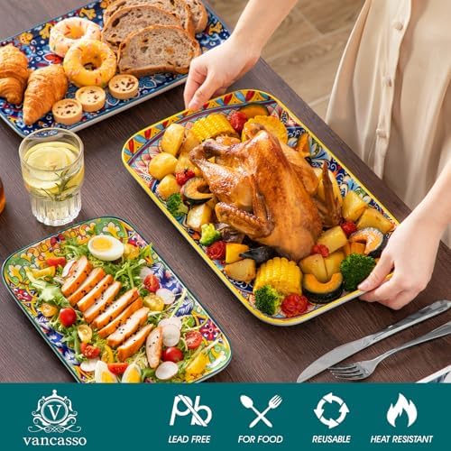 vancasso Serving Platters Set of 3, 16"/14"/12" In Rectangular Trays Retro - Image 3