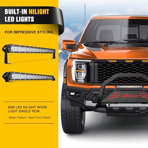 Nilight Bull Bar with Light Bar Compatible with Ford F-150 2004-2026 | Includes License Plate Hole Brush Guard, Front Bumper Push Bar w/Grille Skid Plate Light Mount - Image 4