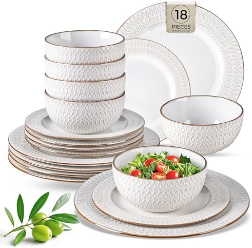 GBHOME Ceramic Dinnerware Sets of 6,18 pcs Plates and Bowls Sets Dishes by GBhome