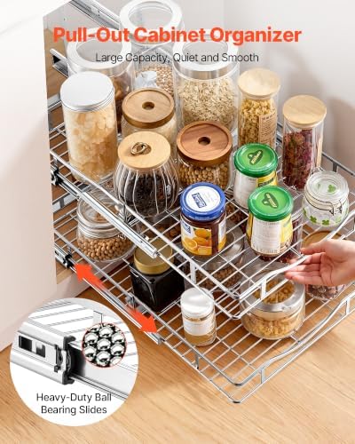 VEVOR 2 Tier Pull Out Cabinet Organizer 14.17"W x 21.06"D Slide Out Drawers - Image 3
