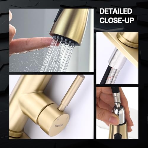 WEWE Pull-Down Kitchen Faucet, 3-Mode Sprayer, Gold, High Arc - Image 6