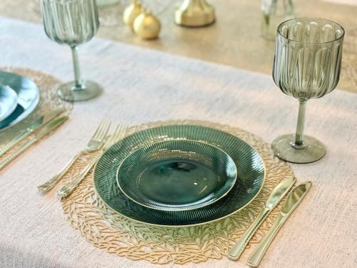 " OCCASIONS " 120 Plates Pack,(60 Guests) Heavyweight Premium Wedding Party Disposable Plastic Plates Set -60 x 10'' Dinner + 60 x 7'' Salad/Dessert (Pearl - Green & Gold) - Image 2