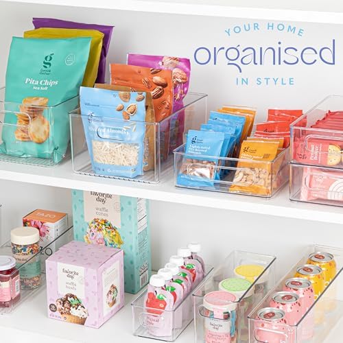 Plastic Food Storage 4 Pack Clear Container Bin with Handles for Organizing Kitchen, Pantry, Refrigerator, Freezer, Pantry, Cabinet, Closet, Bathroom 10”x8”x5” - Image 7