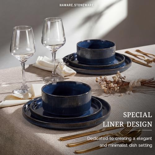 HaWare Dinnerware Sets, Plates and Bowls Set for 2, Reactive Nebula Blue - Image 4
