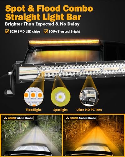 Auxbeam 50 Inch LED Straight Light Bar, 6 Modes 288W Offroad Strobe Light - Image 3