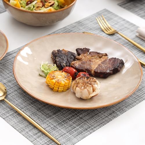 vicrays Ceramic Dinner Plates Set, 10.5 Inch, Set of 6, Round, Microwave, Oven, Dishwasher Safe, Porcelain Fluted Suitable for Steak, Pasta, Pizza, Home, Party, Restaurant (Beige) - Image 4
