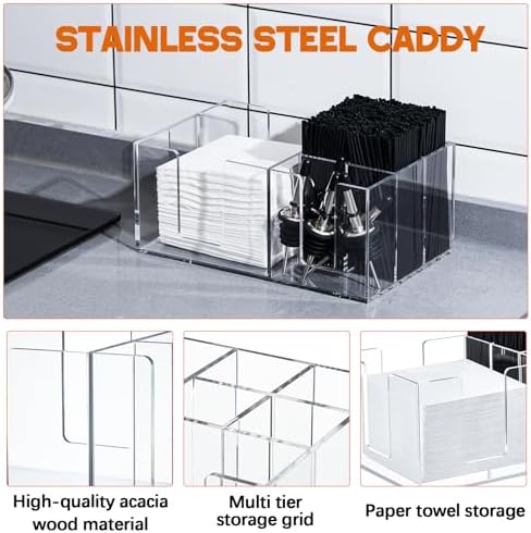 Mifoci Acrylic Bar Caddy, Clear Napkin & Straw Holder Organizer - Image 3