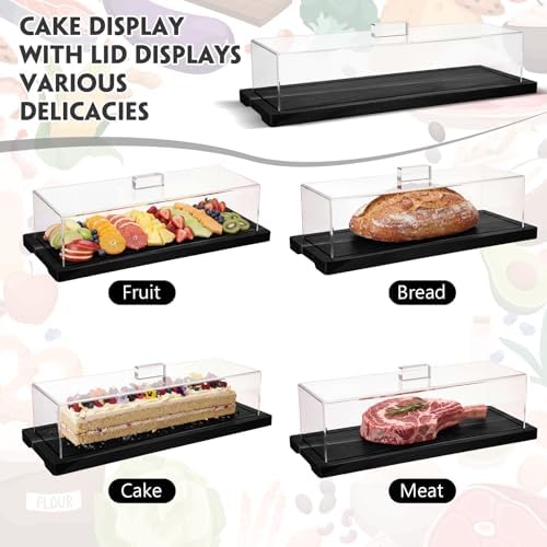 Mifoci 2 Pack Black Bamboo Wood Cake Stand Serving Tray with Acrylic Lid, 15 x 6 x 4 Inch Charcuterie Table Display Set, Dessert Serving Tray Set for Bakery, Buffet, Home Party & Restaurant - Image 5
