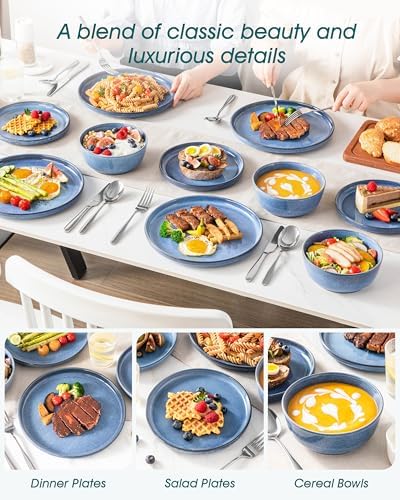 vancasso ANYA 18 Pieces Plates and Bowls Set, Blue Dinnerware Sets, Reactive Glaze Dishes Set for 6, Ceramic Dishware Sets Kitchen Dinner Set, Microwave & Dishwasher Safe - Image 6