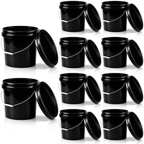 Mumufy 10 Pcs 3.5 Gallon Food Grade Bucket with Lid, Round, Black by Mumufy