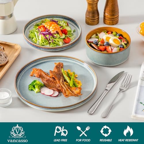 vancasso ONION Ceramic Plates and Bowls Sets, 24 Pieces Light Blue Dinnerware Sets for Kitchen, Reactive Glaze Dishes Set for 8, Dishwasher and Microwave Safe - Image 3