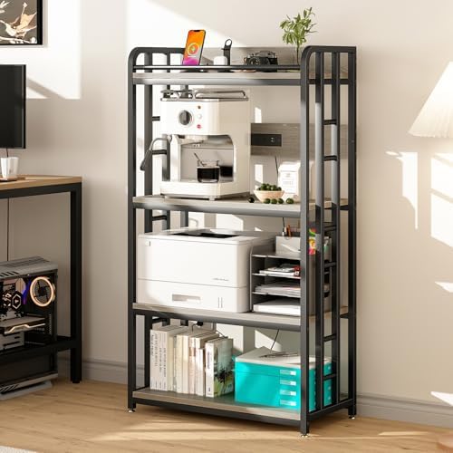 METYERRY Microwave Stand with Storage, 4-Tier Kitchen Bakers Rack with Power Outlet and USB Charging Ports, Rolling Kitchen Cart with Lockable Wheels and Adjustable Shelves for Coffee Bar, Greige - Image 2