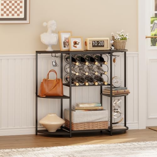 JKsmart Home Bar Cabinet with 12 Bottle Wine Rack, 3-Tier Liquor Cabinet with Glass Holders, 3-Sided Open Bar Shelf for Whiskey, Spirits, Wine Storage and Home Bar Accessories - Image 7