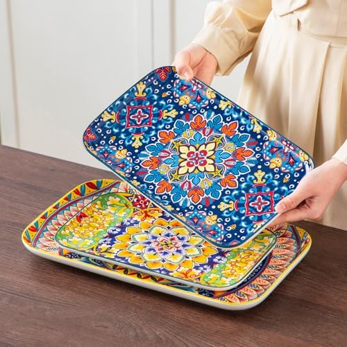 vancasso Serving Platters Set of 3, 16"/14"/12" In Rectangular Trays Retro - Image 6