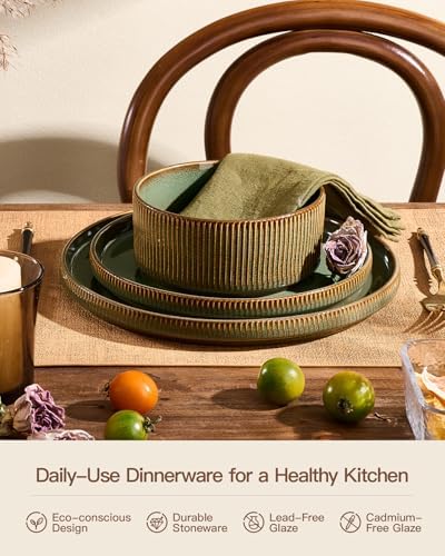 Stoneware Dinnerware Sets, Reactive Glaze Dishes Set for 8 - Image 5