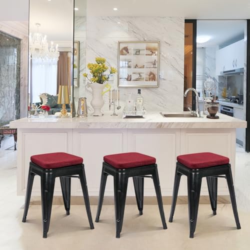 BUYUE Friendly Woven Fabric Magnetic Bar Stool Cushions Set of 4, Enhanced Anti-Slip Breathable Small Chair Seat Pads for Café Bistro Stackable Metal Stools (Square, Red, 4 Counts) - Image 3