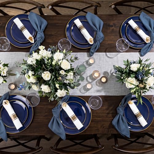 KIRE 175Pcs Blue Plastic Plates - Navy Blue Plates Disposable - 25 for Dinner 25 for Dessert 25 Pre Rolled Napkins with Gold Plastic Silverware and 25 Cups for Wedding/Party/Hanukkah/Christmas - Image 5