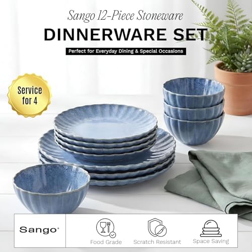 12 Pieces Stoneware Dinnerware Set, Microwave and Dishwasher Safe, for 4 - Image 4