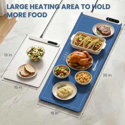 Warming Mat for Food, 36"x16" Food Warming Mat 6 Temperature & Timer Settings Upgrade Graphene Fast Full Surface Heating-Versatile Food Warmer for Gatherings, Parties, Everyday Use-Fruit Frost Blue - Image 2