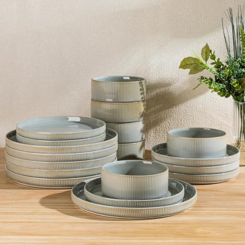 TheTerra Ceramic Dinnerware Set for 6, 18-Piece Plates and Bowls Set by TheTerra