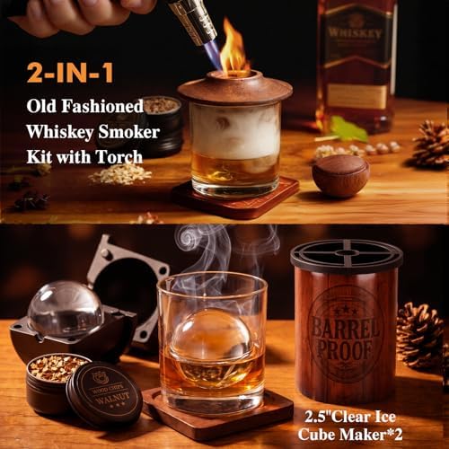 Whiskey Smoker Kit with Torch & 2 Clear Ice Maker, Old Fashioned Smoker Kit - Image 3