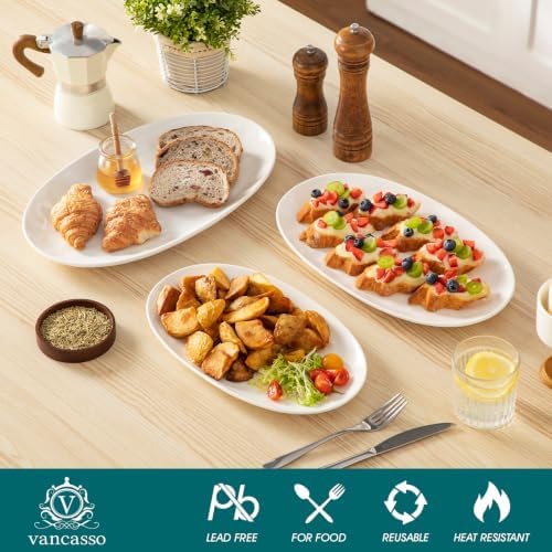 vancasso Ceramic Serving Platters Set of 3, Oval 16/14.7/13.5 Inch, White - Image 3