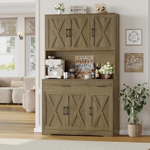 HOSTACK 71" Kitchen Pantry Storage Cabinet, Farmhouse Kitchen Hutch Cabinet - Image 2