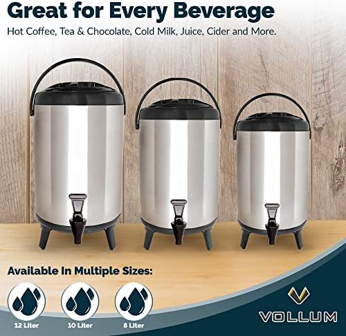 Vollum Stainless Steel Insulated Beverage Dispenser – Insulated Thermal Hot and Cold Coffee Carafe – 8 Liter Drink Dispenser with Spigot for Hot Water, Tea & Coffee, Cold Milk, Juice & More BLACK - Image 5