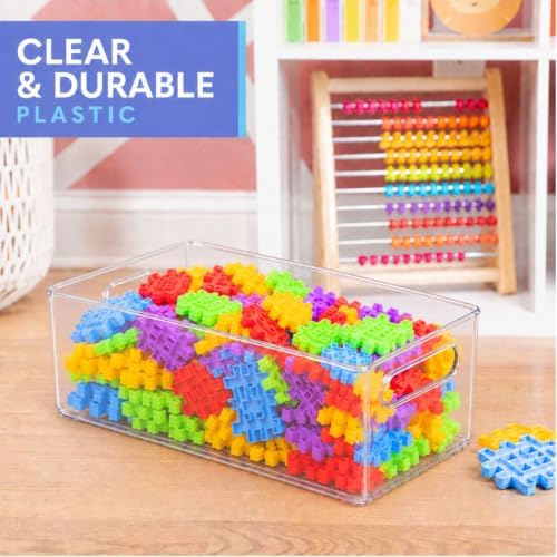 Plastic Food Storage 4 Pack Clear Container Bin with Handles for Organizing Kitchen, Pantry, Refrigerator, Freezer, Pantry, Cabinet, Closet, Bathroom. 12”x8”x5” - Image 4