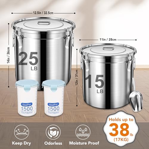 Newget 38lb Airtight Stainless Steel Dog Food Storage Container with Scoop - Image 2