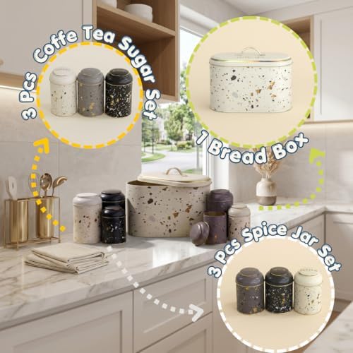 MARIA ROMA 7 Pcs Bread Box Set for Kitchen Countertop and Canisters Sets for the Kitchen Ideal for Bread Basket Sugar Container Coffee Canister Tea Tin Breadbox Vintage and Rustic Model - Image 2