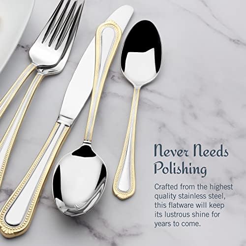 Mikasa, Gold Accent Regent Bead Flatware Service for 12, 65 Piece Set, 18/10 Stainless Steel, Silverware Set with Serving Utensils (Pack of 2) - Image 5