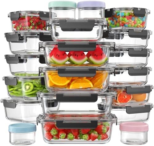 KEMETHY 40 PCS Glass Food Storage Containers with Lids by KEMETHYFocusesonCreatingEfficientStorageProductswithQualityMaterials