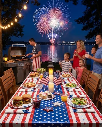 Goodluck 350 Piece 4th of July Red Blue Plastic Dinnerware Set - Image 7