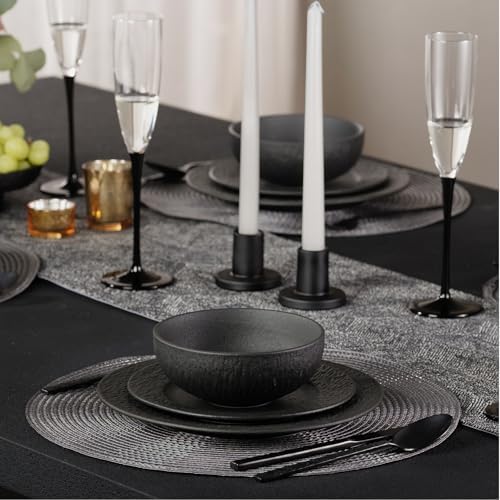 Black Dinnerware Sets, 3-Piece plates and bowls sets, Matte Marble - Image 5