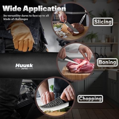 Huusk Butcher Knife Set with Roll Bag - 10PCS for Meat Processing Men Gift - Image 5