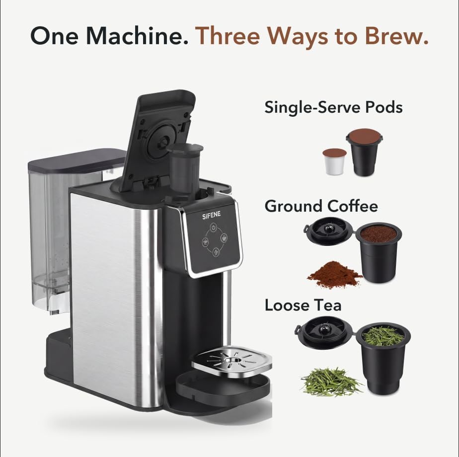 SIFENE 3-in-1 Single Serve Coffee Machine, K-Pod & Tea Brewer, 50 oz, Black - Image 3