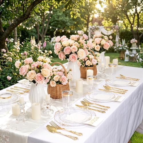 YOUBET 700 PCS Clear Gold Plastic Plates for Wedding Party - Image 6