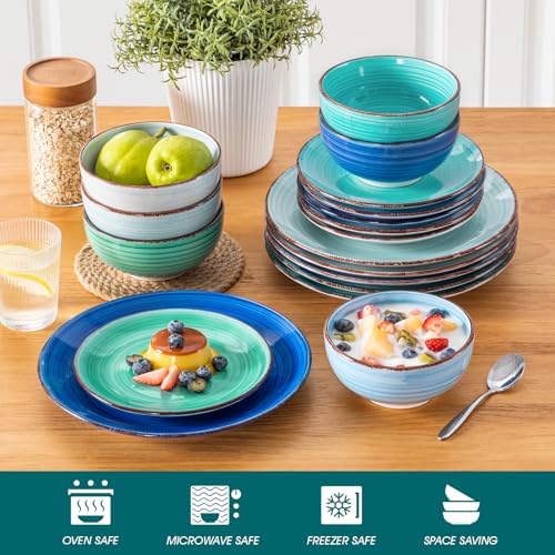vancasso Bonita Plates and Bowls Set 18 Pieces Blue Stoneware Service for 6 - Image 4