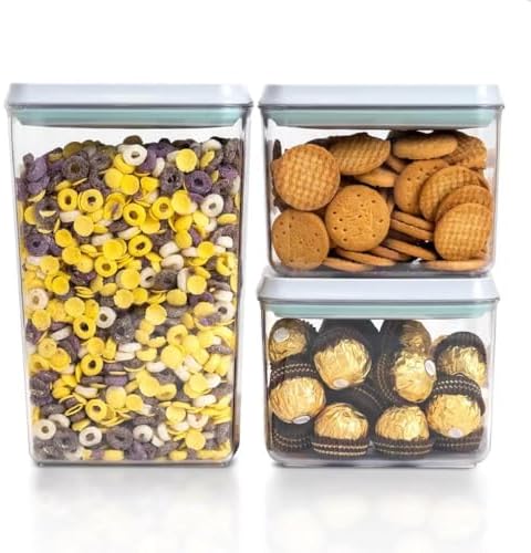Pop Top Airtight Food Storage Containers, 3 Pack, 1.3Qt x2 + 2.9Qt by Tourdeus