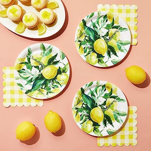 BLUE PANDA Disposable Lemon Farmhouse Paper Plates - 9-Inch, Green Matte, 80 Count, Heavyweight 350 GSM for Citrus Birthdays, Bridal Showers, Lemon Theme Cakes & Desserts - Image 3