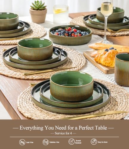 GBHOME Stoneware Dinnerware Sets for 4, 12-Piece Plates and Bowls Set - Image 4
