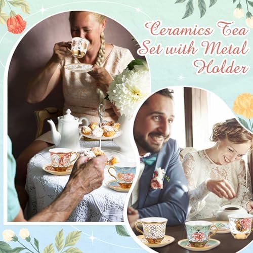 Teenyyou Set of 24 Tea Cups and Saucers, Stylish Style, 5.4 oz - Image 6