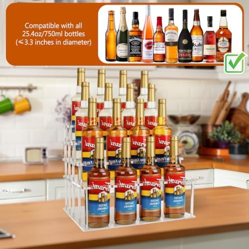 Coffee Syrup & Wine Rack Organizer, Bottle Stand Shelf, Acrylic 4 Tier 16 Bottle, Display Holder with Anti-Fall Fixed Slots, Stepped Storage, Home Kitchen Decor, Accessories Mini Bar for Countertop - Image 4