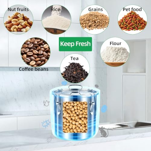 stainless steel food storage containers with lids lock clips airtight container large airtight for rice flour sugar grain coffee bean storage containers Kitchen jar (1.59gal/6L) - Image 2