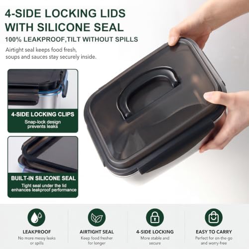 3 Pack Large 254+129+61oz Stainless Steel Food Containers with Handle Lids - Image 3
