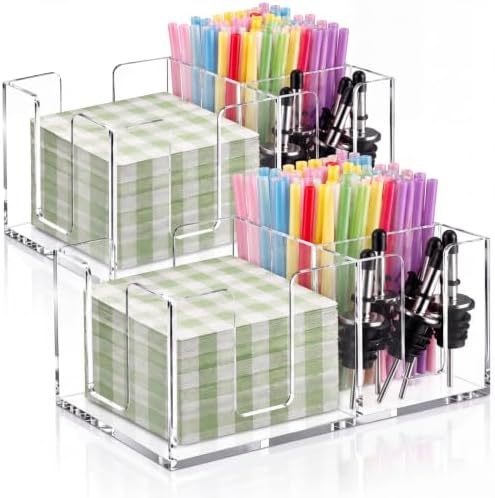 Mifoci 2 Pcs Acrylic Bar Caddy, Clear Napkin & Straw Holder Organizer by Mifoci