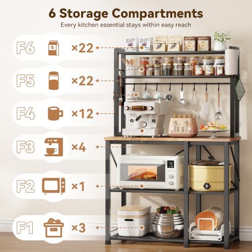 YASONIC Coffee Bar, Bakers Rack with Storage, 34.7 Inches Microwave Stand - Image 4