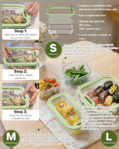 4-Pack Glass Food Storage Containers with Tempered Lids – Borosilicate, Airtight, Oven-Safe (-4°F~950°F), BPA-Free, 1Cup*2 & 2.3Cup*1 & 5.7Cup*1(Olive green) - Image 3
