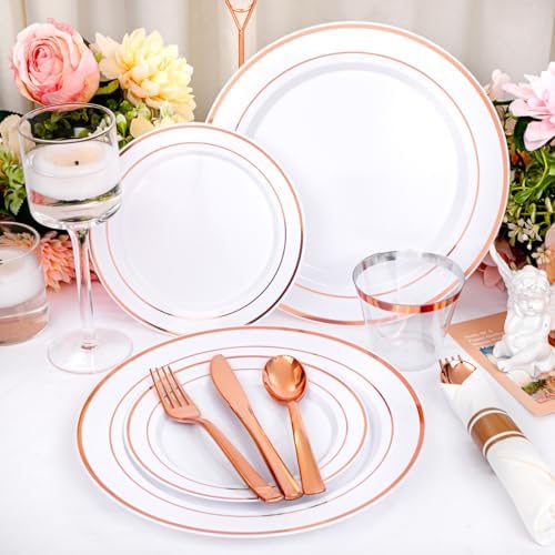 DaYammi 210PCS Rose Gold Plastic Dinnerware Set for 30 Guests - Image 5